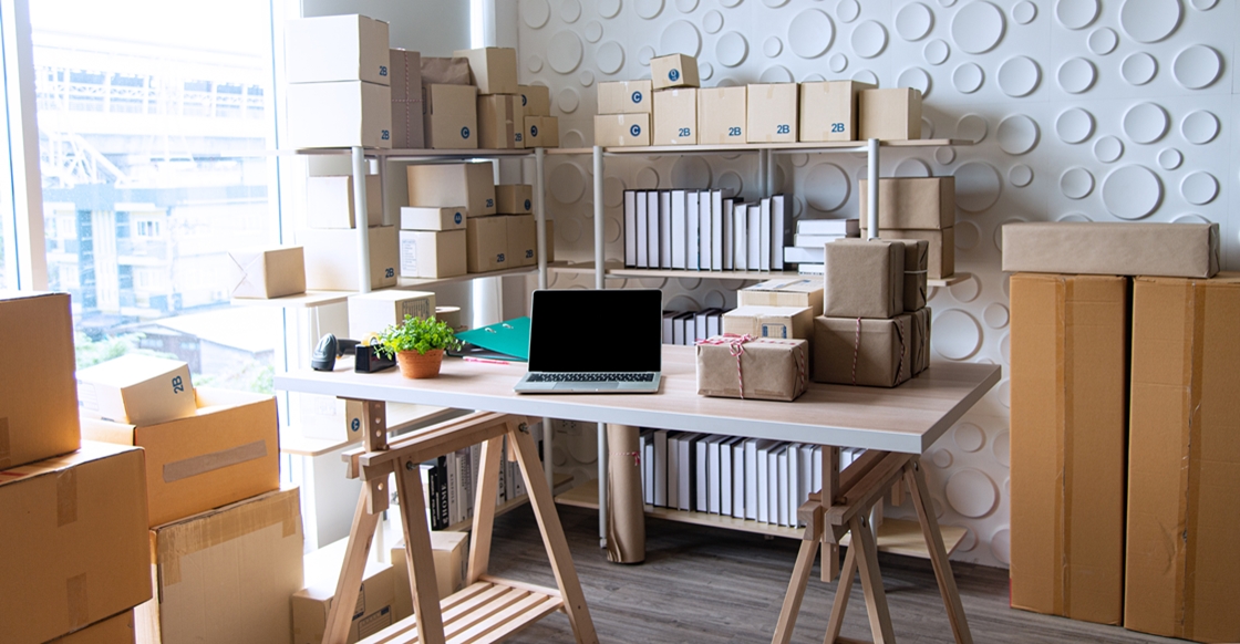 Startup office filled with packages