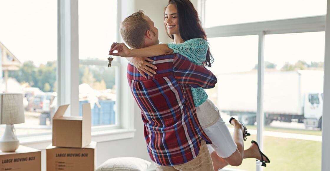 Young couple renting their first home.