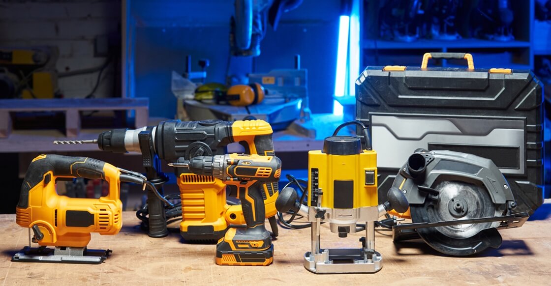 A set of power tools other and electrical devices